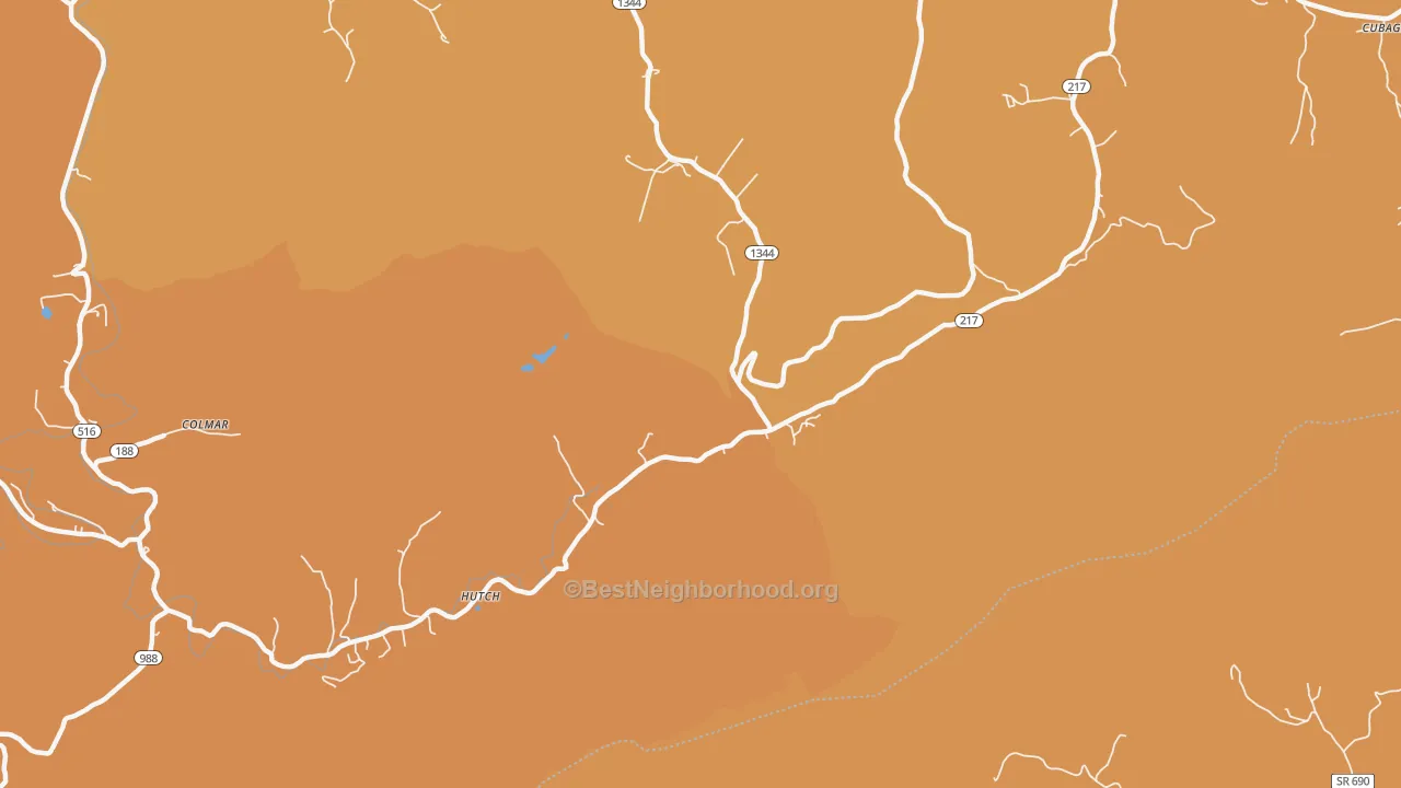 Map of the best neighborhoods in the Hutch area, with better matches in green and worse matches in red