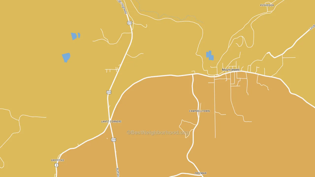 Map of the best neighborhoods in the Hutchins area, with better matches in green and worse matches in red