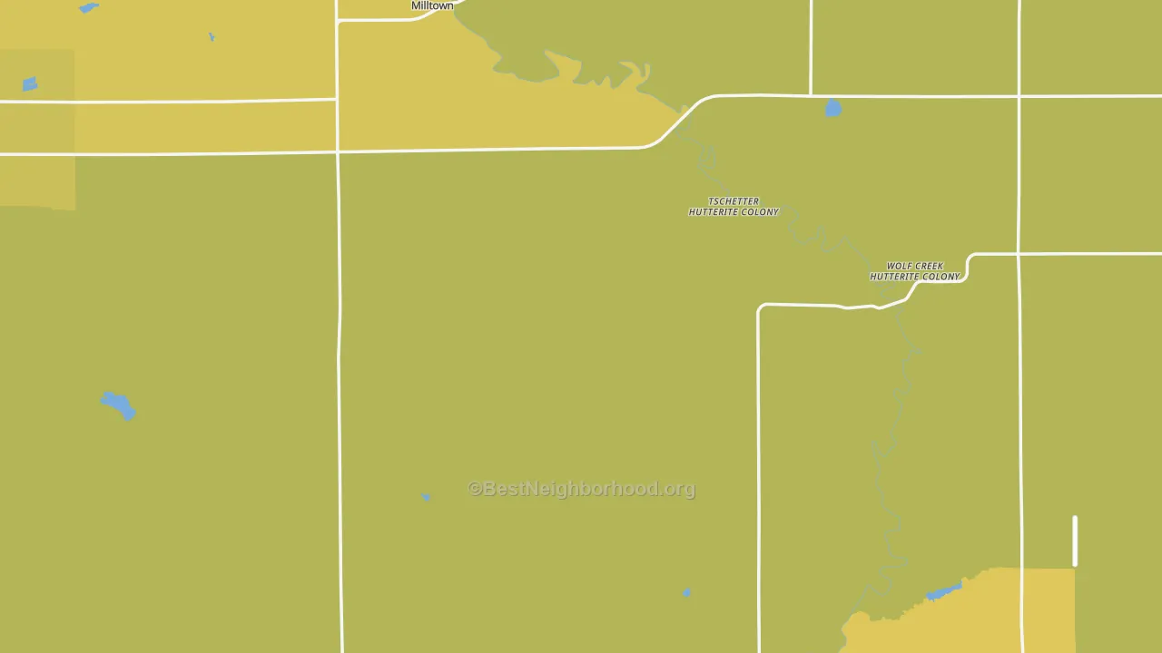 Map of the best neighborhoods in the Hutchinson County area, with better matches in green and worse matches in red