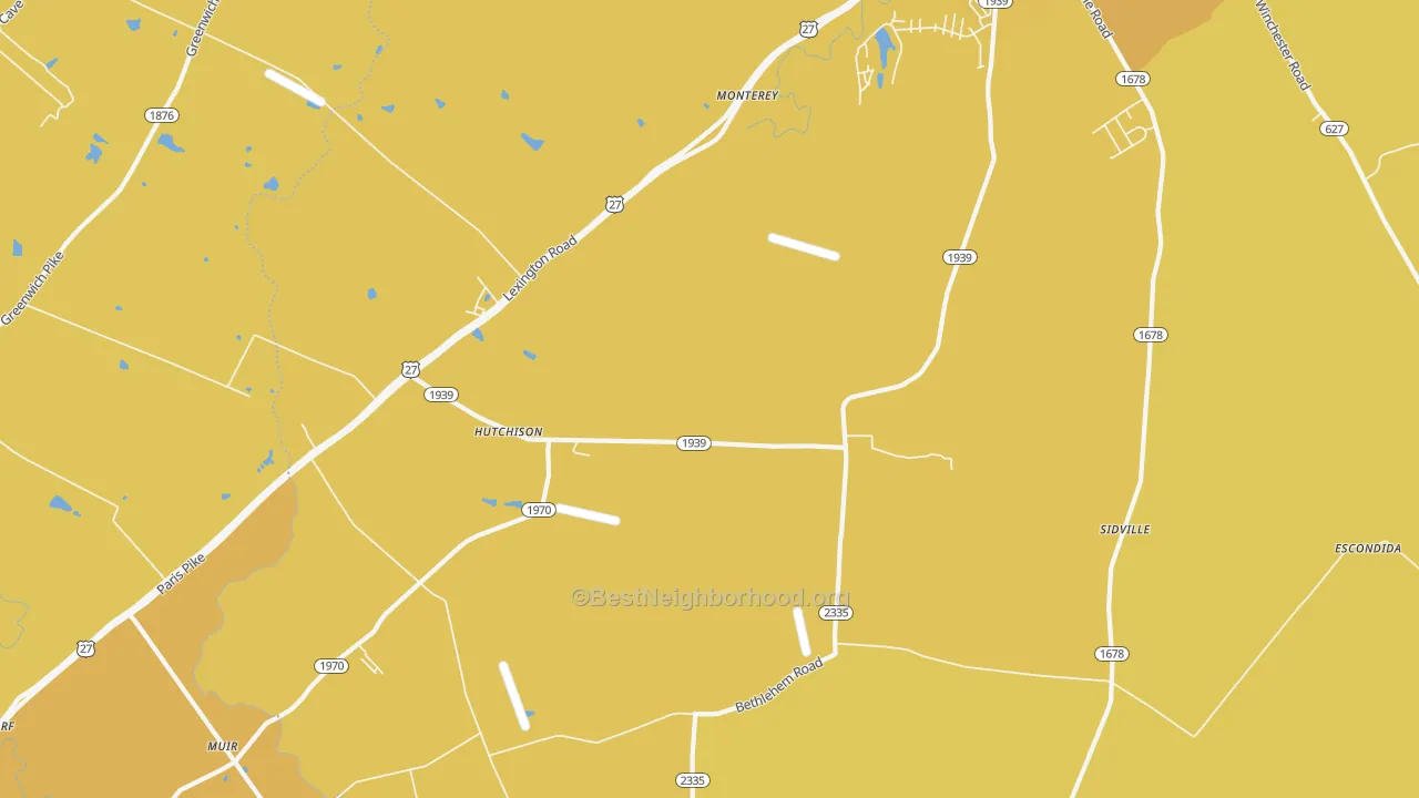 Map of the best neighborhoods in the Hutchison area, with better matches in green and worse matches in red