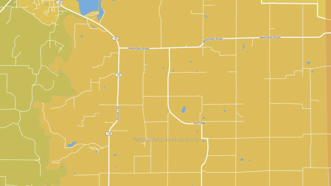 Map of the best neighborhoods in the Hutton area, with better matches in green and worse matches in red