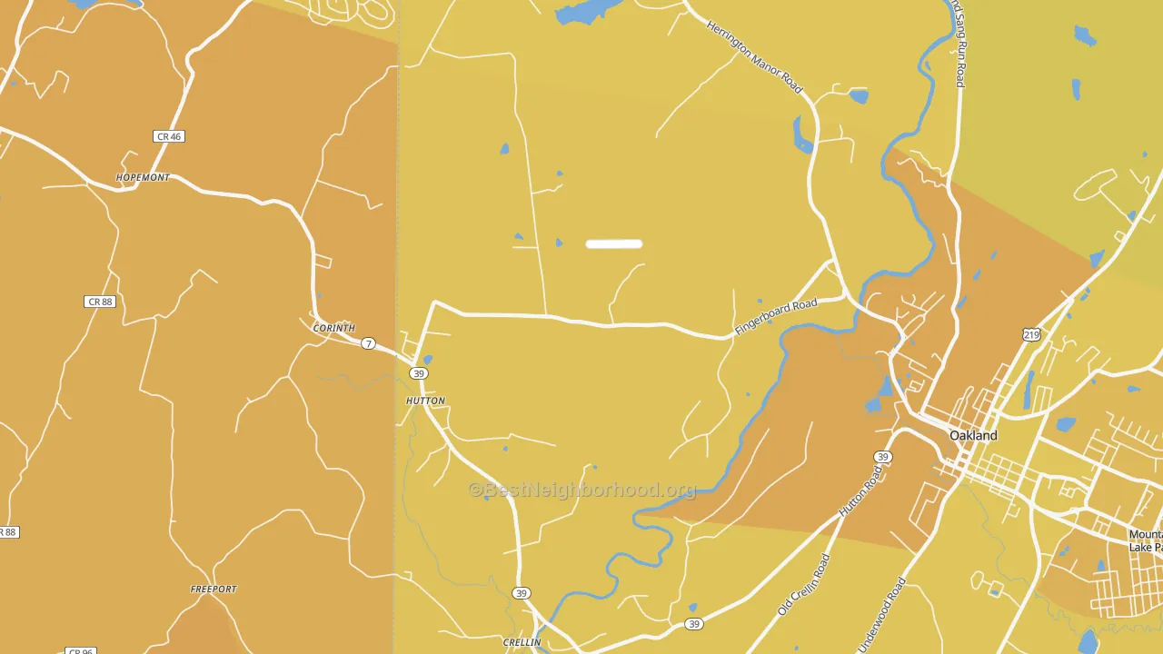 Map of the best neighborhoods in the Hutton area, with better matches in green and worse matches in red