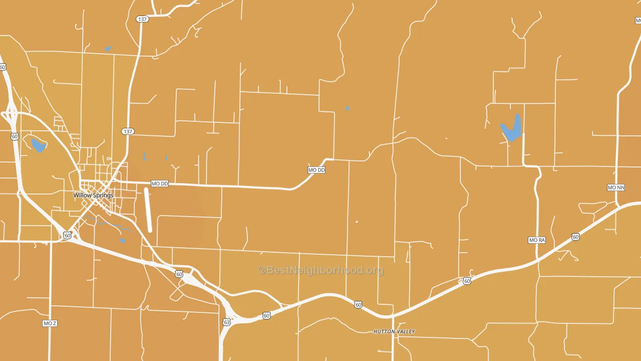 Map of the best neighborhoods in the Hutton Valley area, with better matches in green and worse matches in red