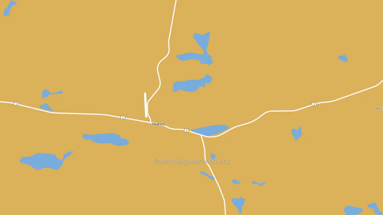 Map of the best neighborhoods in the Hyannis area, with better matches in green and worse matches in red