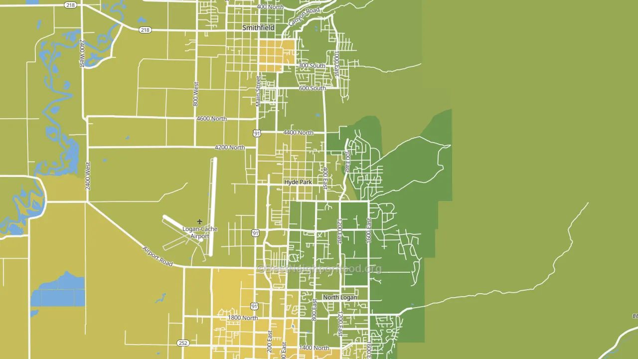 Map of the best neighborhoods in the Hyde Park area, with better matches in green and worse matches in red