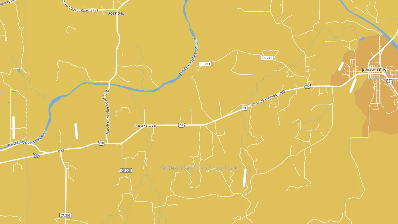 Map of the best neighborhoods in the Hye area, with better matches in green and worse matches in red
