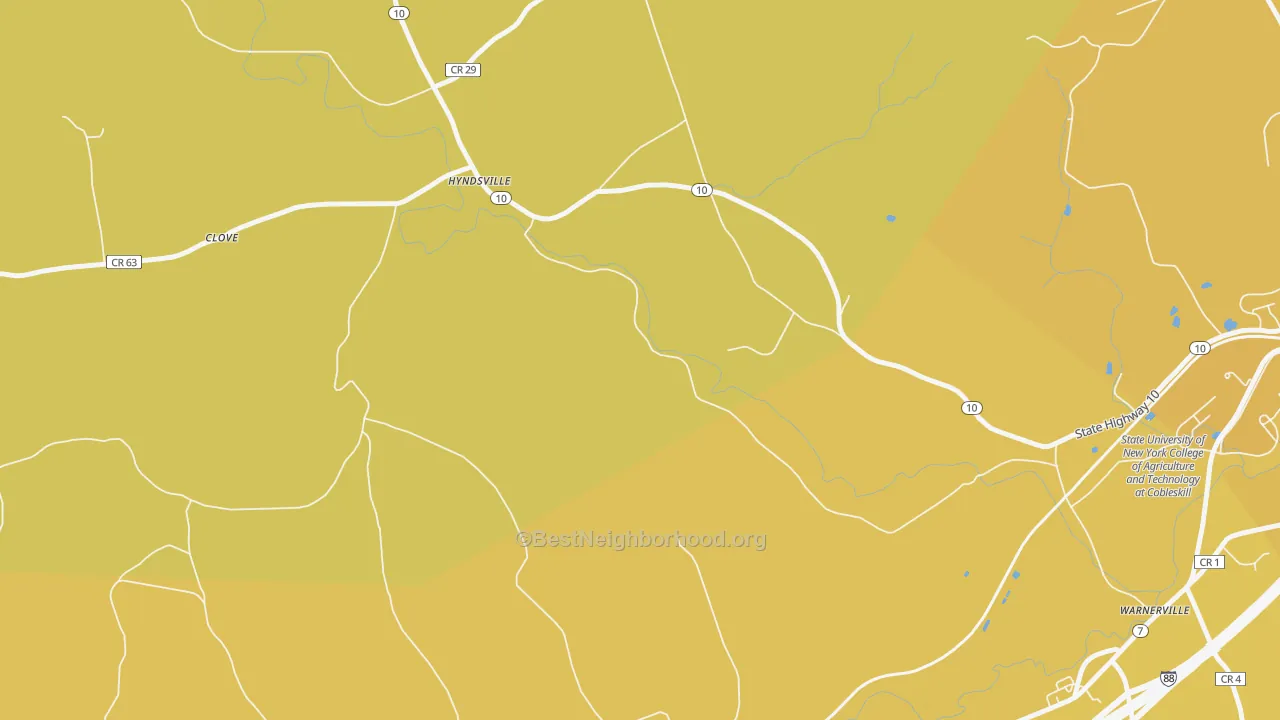 Map of the best neighborhoods in the Hyndsville area, with better matches in green and worse matches in red