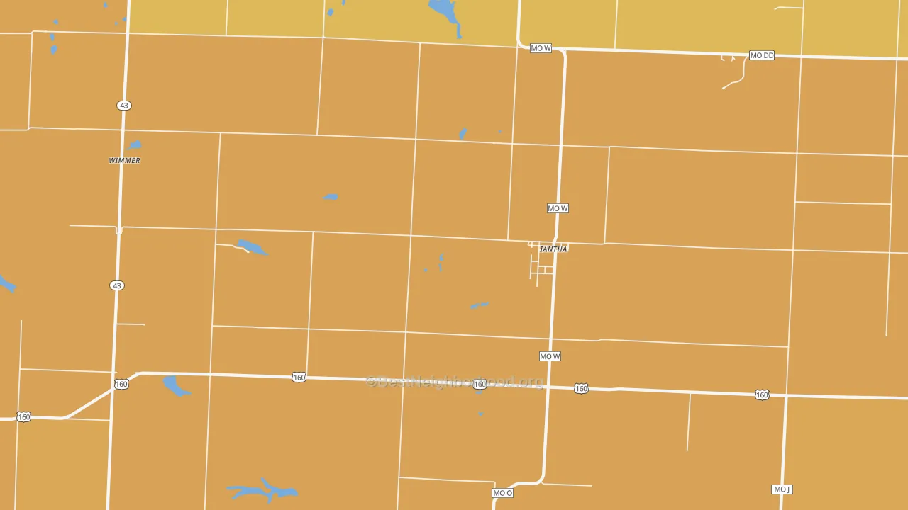 Map of the best neighborhoods in the Iantha area, with better matches in green and worse matches in red