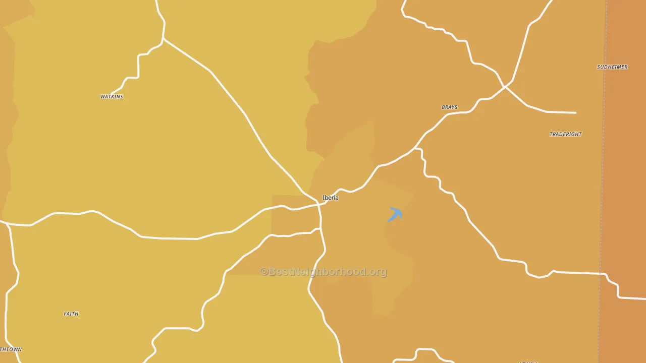 Map of the best neighborhoods in the Iberia area, with better matches in green and worse matches in red