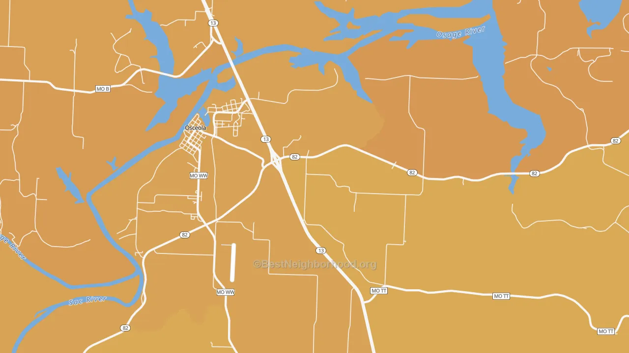 Map of the best neighborhoods in the Iconium area, with better matches in green and worse matches in red