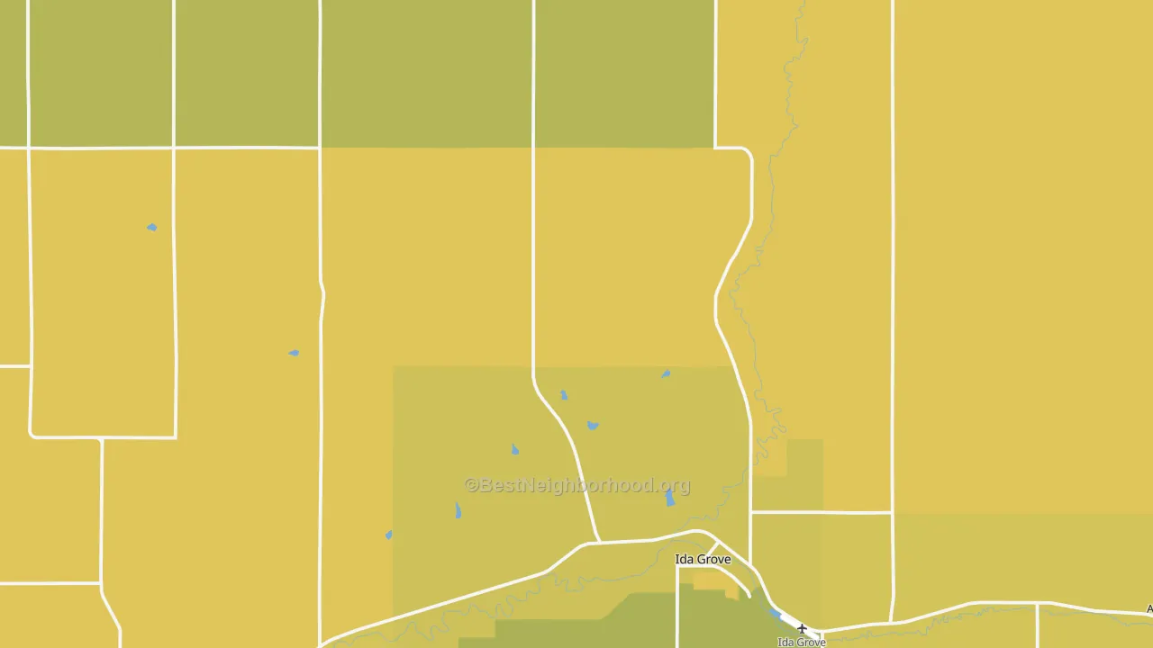 Map of the best neighborhoods in the Ida County area, with better matches in green and worse matches in red