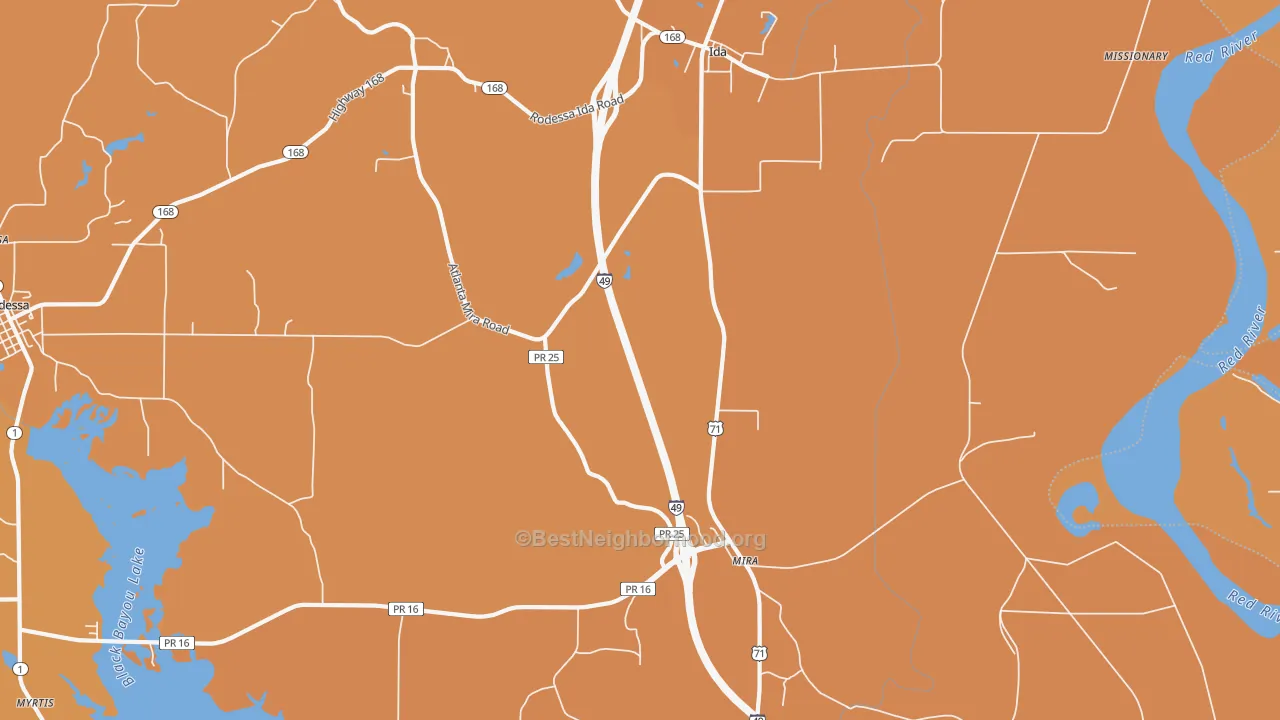 Map of the best neighborhoods in the Ida area, with better matches in green and worse matches in red