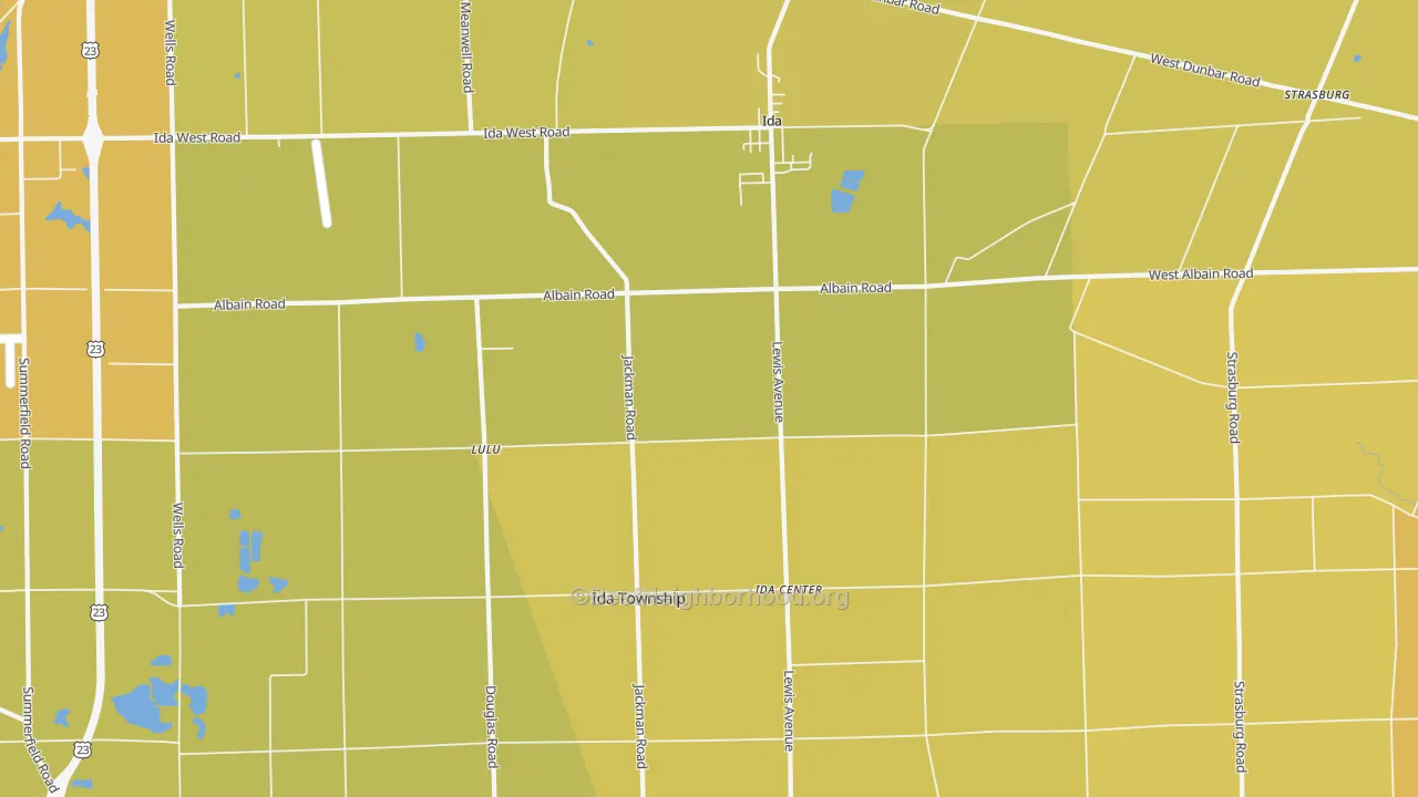 Map of the best neighborhoods in the Ida area, with better matches in green and worse matches in red