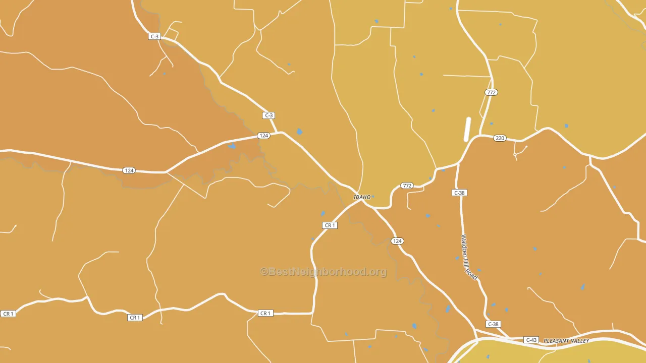 Map of the best neighborhoods in the Idaho area, with better matches in green and worse matches in red