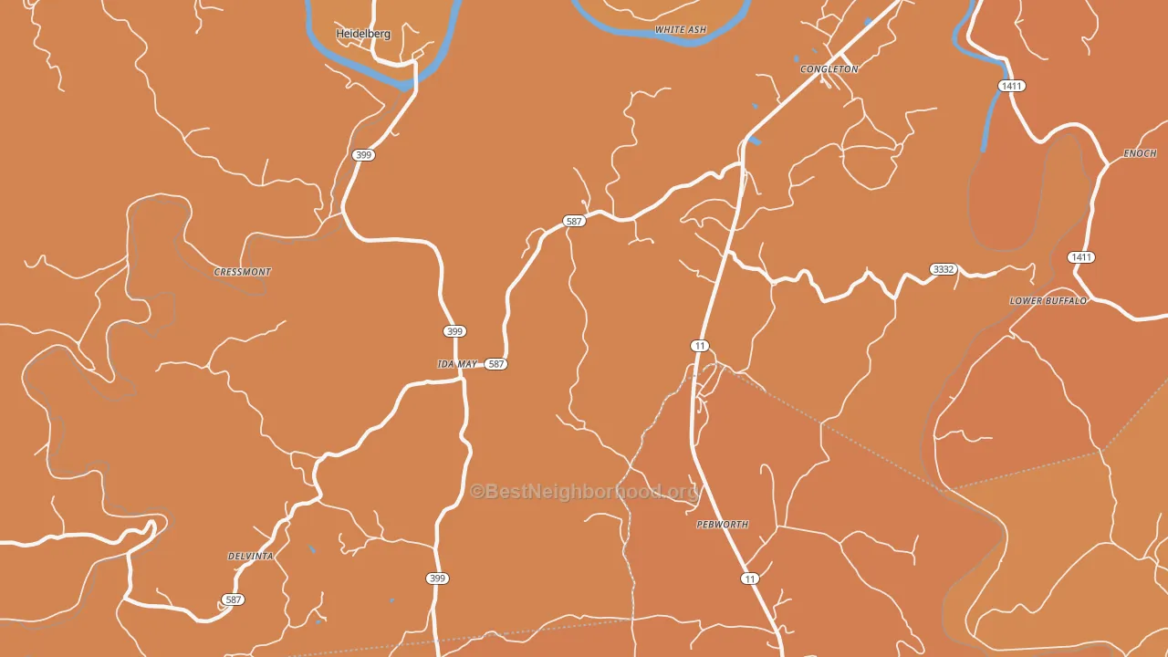 Map of the best neighborhoods in the Idamay area, with better matches in green and worse matches in red