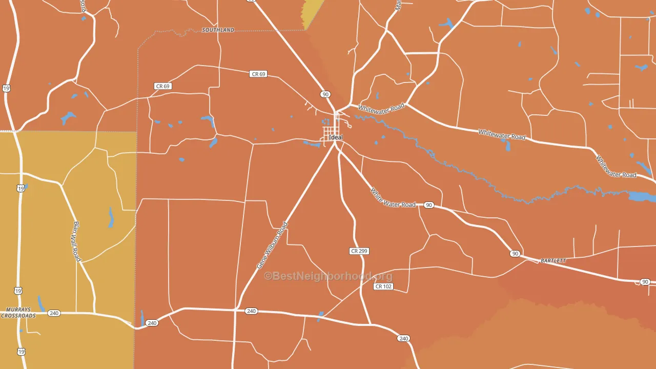 Map of the best neighborhoods in the Ideal area, with better matches in green and worse matches in red
