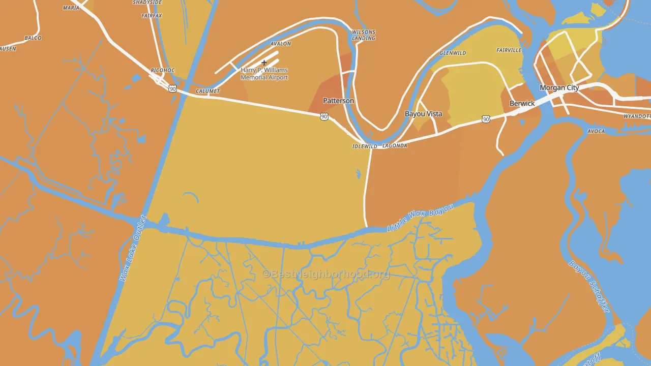 Map of the best neighborhoods in the Idlewild area, with better matches in green and worse matches in red