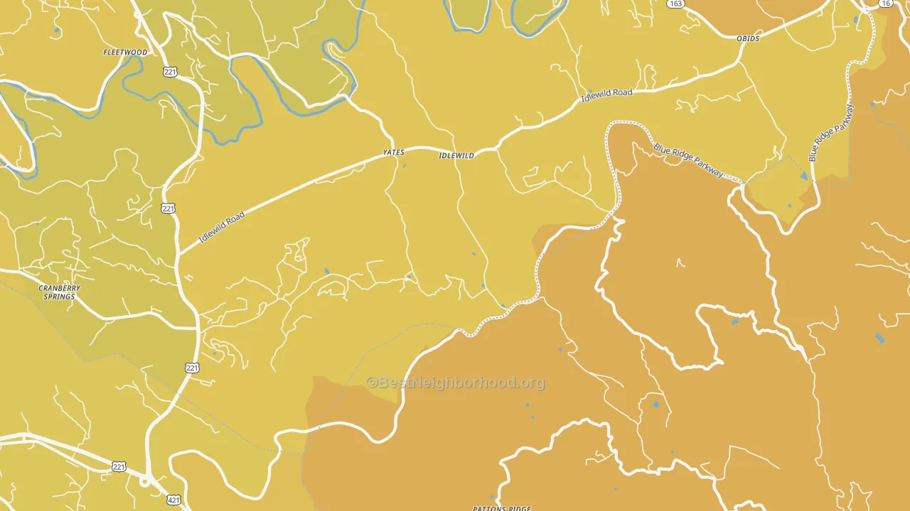 Map of the best neighborhoods in the Idlewild area, with better matches in green and worse matches in red