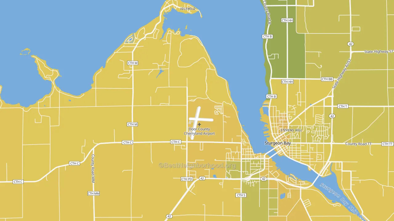 Map of the best neighborhoods in the Idlewild area, with better matches in green and worse matches in red