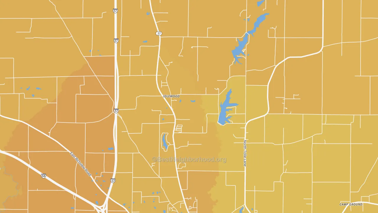 Map of the best neighborhoods in the Idlewood area, with better matches in green and worse matches in red