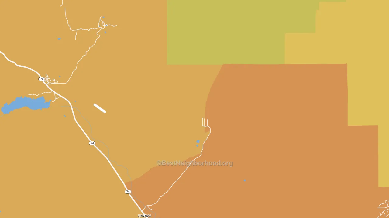 Map of the best neighborhoods in the Idyllwild area, with better matches in green and worse matches in red
