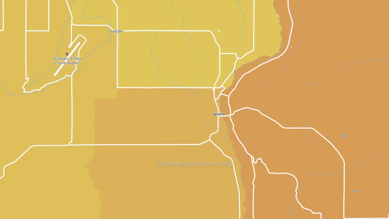 Map of the best neighborhoods in the Ignacio area, with better matches in green and worse matches in red
