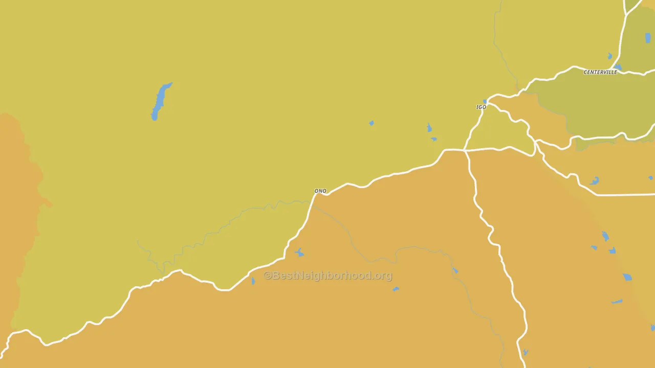Map of the best neighborhoods in the Igo area, with better matches in green and worse matches in red