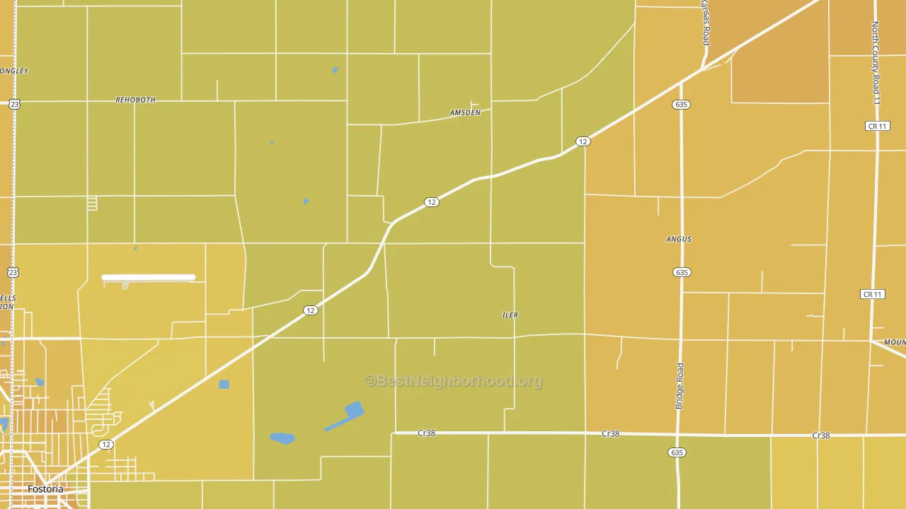 Map of the best neighborhoods in the Iler area, with better matches in green and worse matches in red