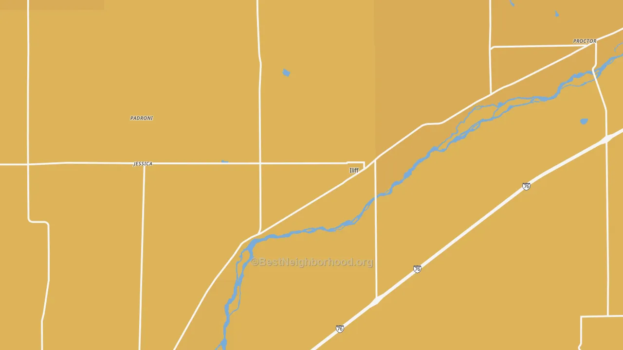 Map of the best neighborhoods in the Iliff area, with better matches in green and worse matches in red