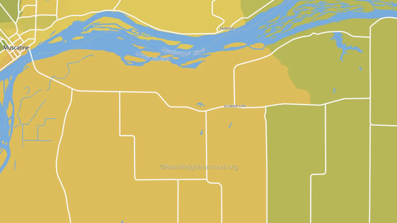 Map of the best neighborhoods in the Illinois City area, with better matches in green and worse matches in red