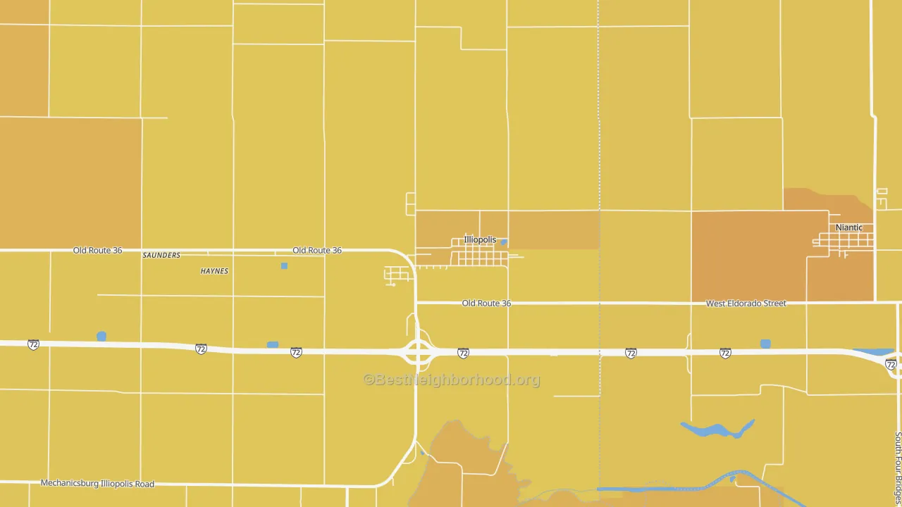 Map of the best neighborhoods in the Illiopolis area, with better matches in green and worse matches in red