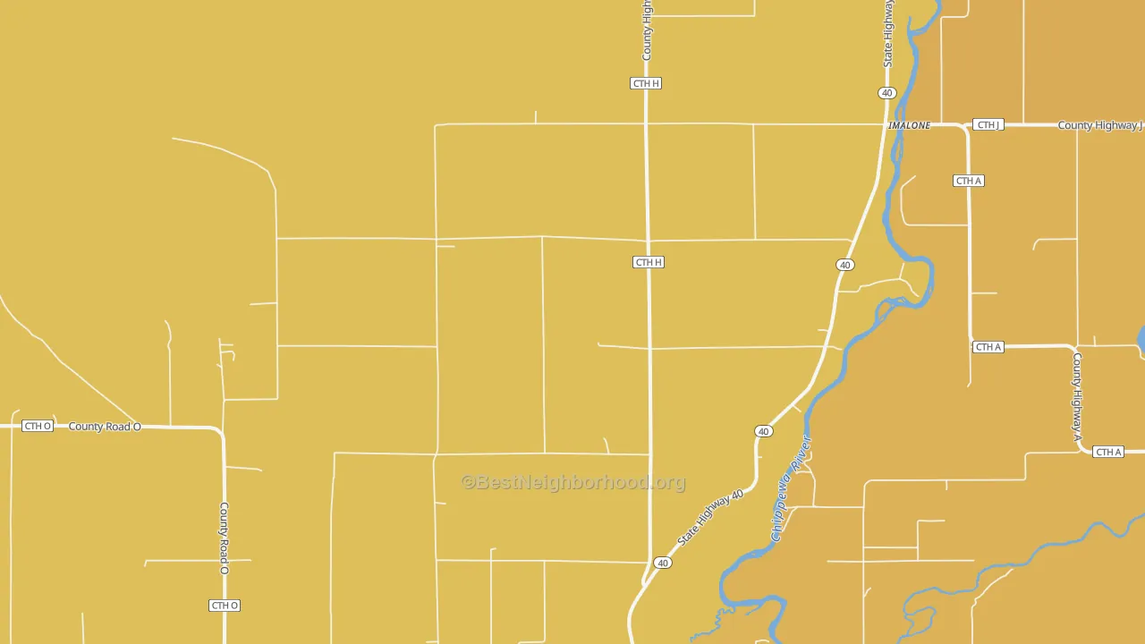 Map of the best neighborhoods in the Imalone area, with better matches in green and worse matches in red