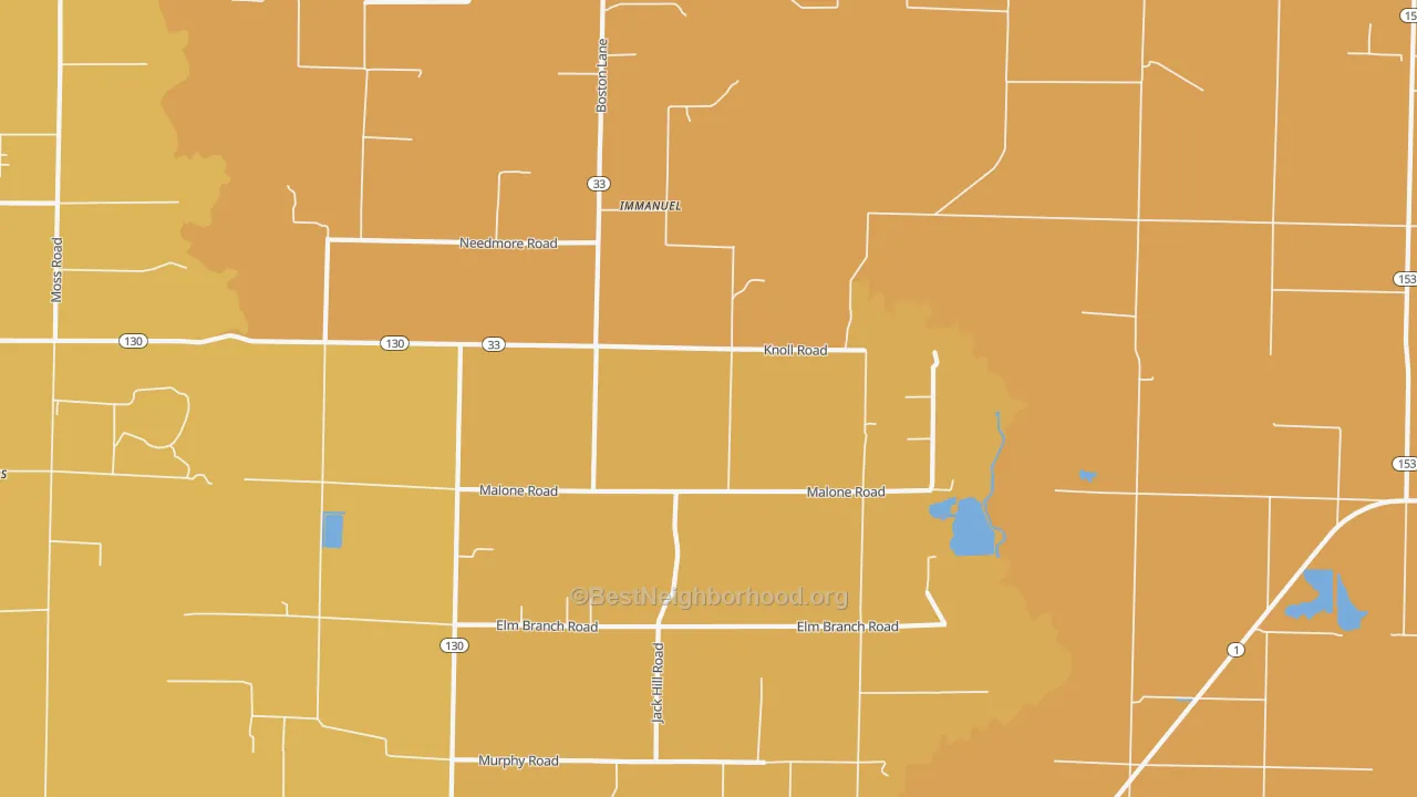 Map of the best neighborhoods in the Immanuel area, with better matches in green and worse matches in red