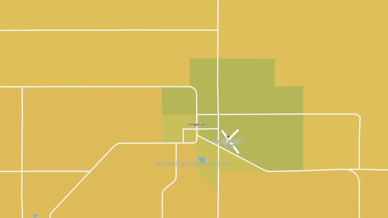 Map of the best neighborhoods in the Imperial area, with better matches in green and worse matches in red