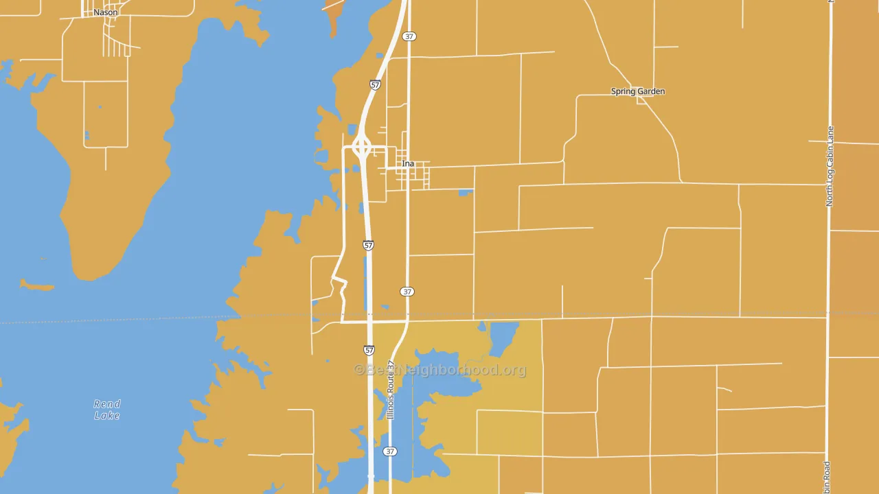 Map of the best neighborhoods in the Ina area, with better matches in green and worse matches in red