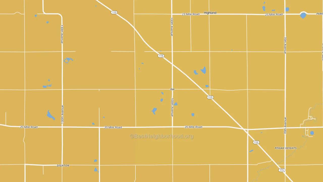 Map of the best neighborhoods in the Ina area, with better matches in green and worse matches in red