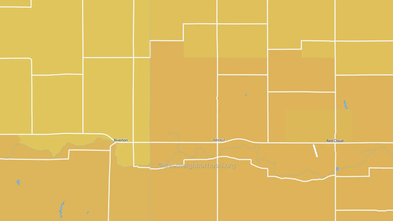Map of the best neighborhoods in the Inavale area, with better matches in green and worse matches in red
