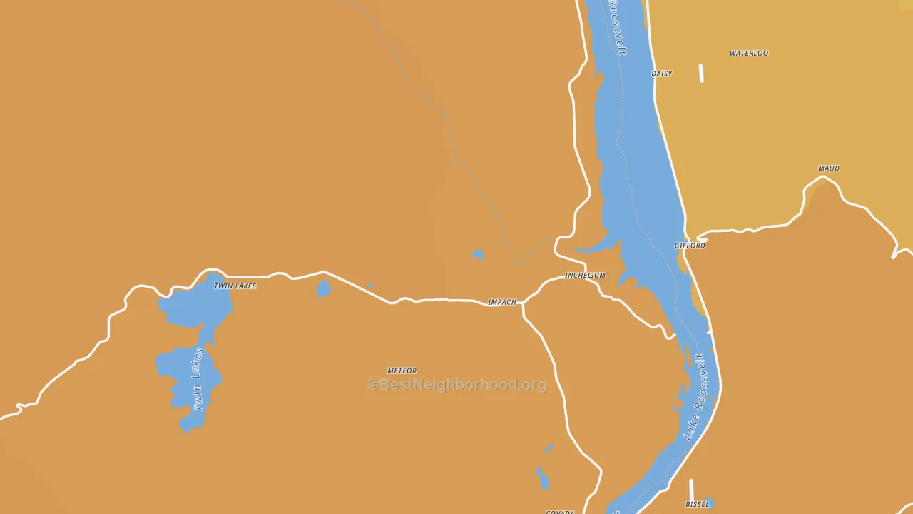 Map of the best neighborhoods in the Inchelium area, with better matches in green and worse matches in red