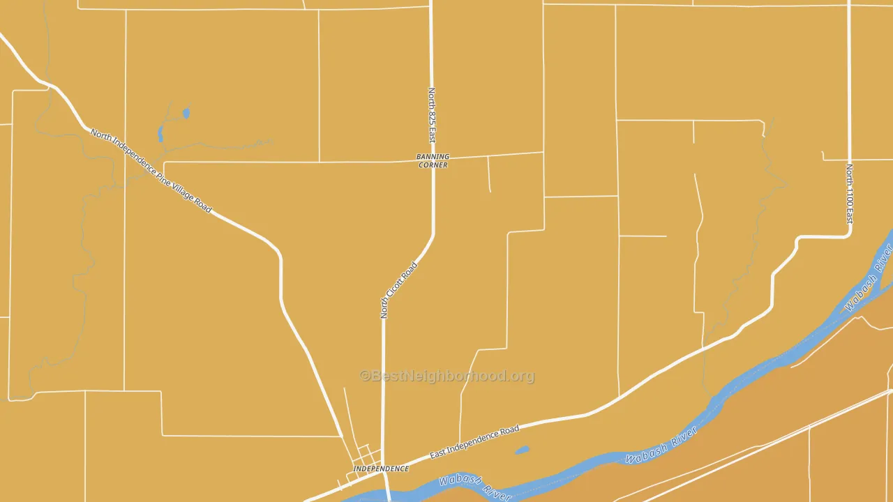 Map of the best neighborhoods in the Independence area, with better matches in green and worse matches in red