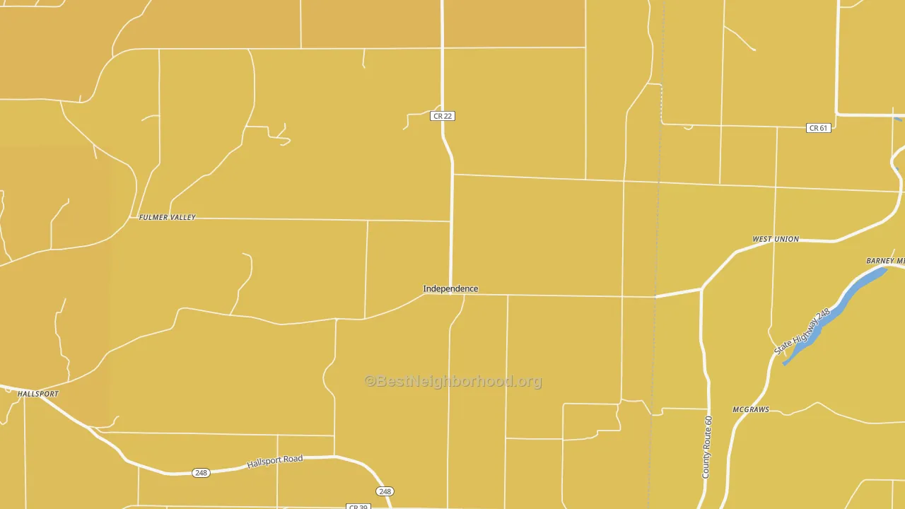 Map of the best neighborhoods in the Independence area, with better matches in green and worse matches in red