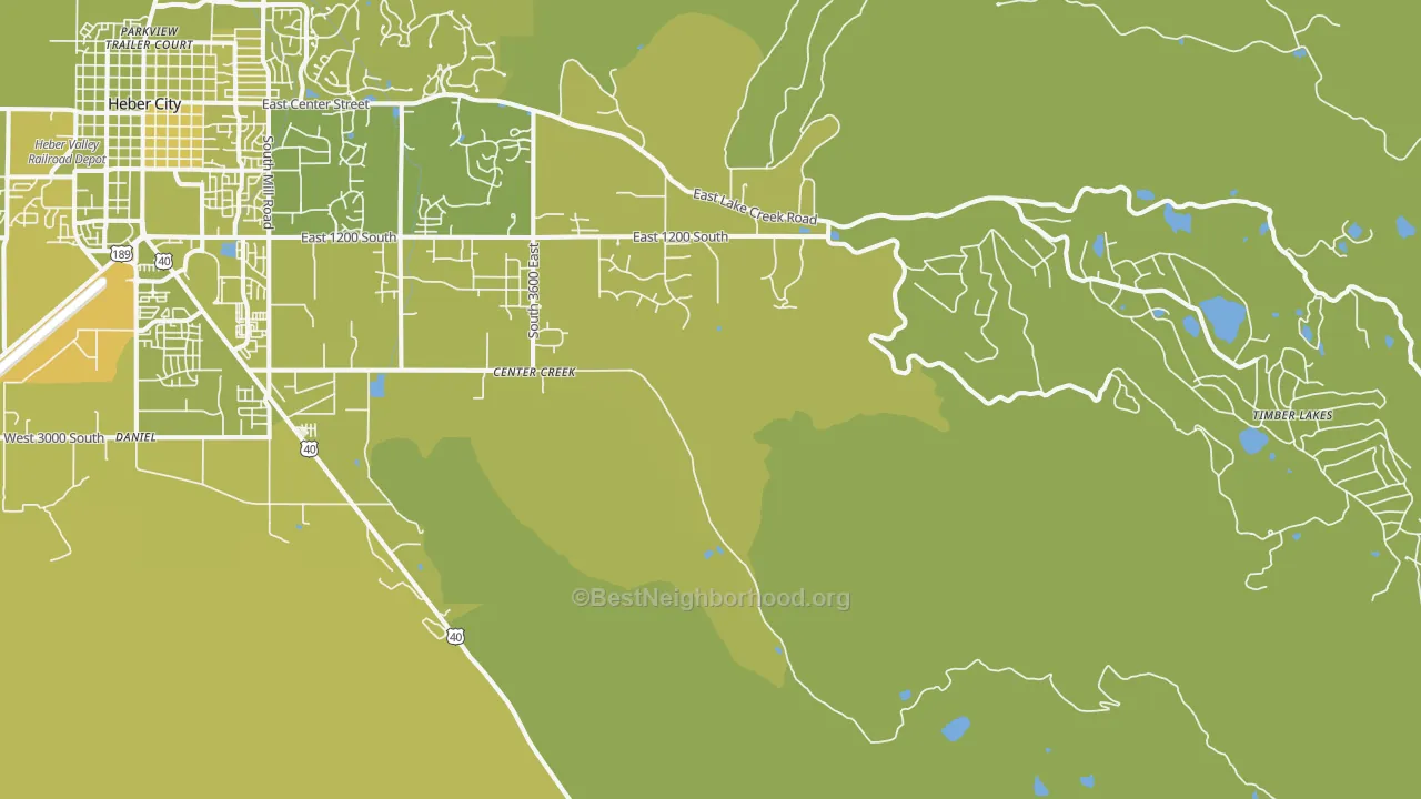Map of the best neighborhoods in the Independence area, with better matches in green and worse matches in red