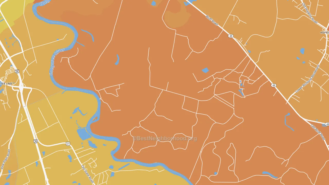 Map of the best neighborhoods in the Independents area, with better matches in green and worse matches in red