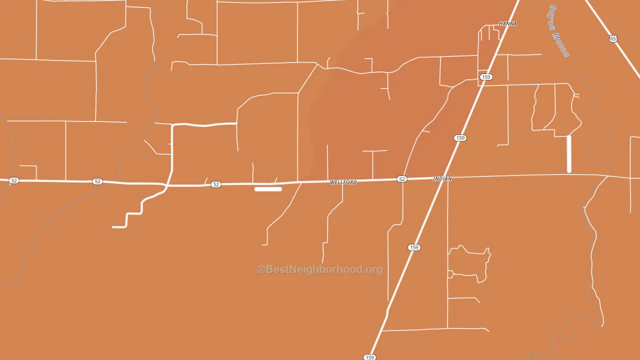 Map of the best neighborhoods in the Indian area, with better matches in green and worse matches in red