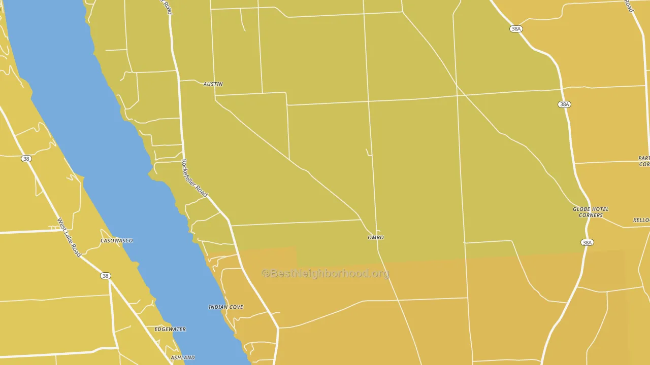Map of the best neighborhoods in the Indian Cove area, with better matches in green and worse matches in red