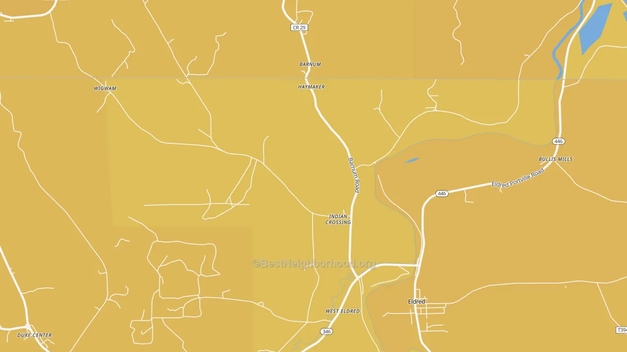 Map of the best neighborhoods in the Indian Crossing area, with better matches in green and worse matches in red