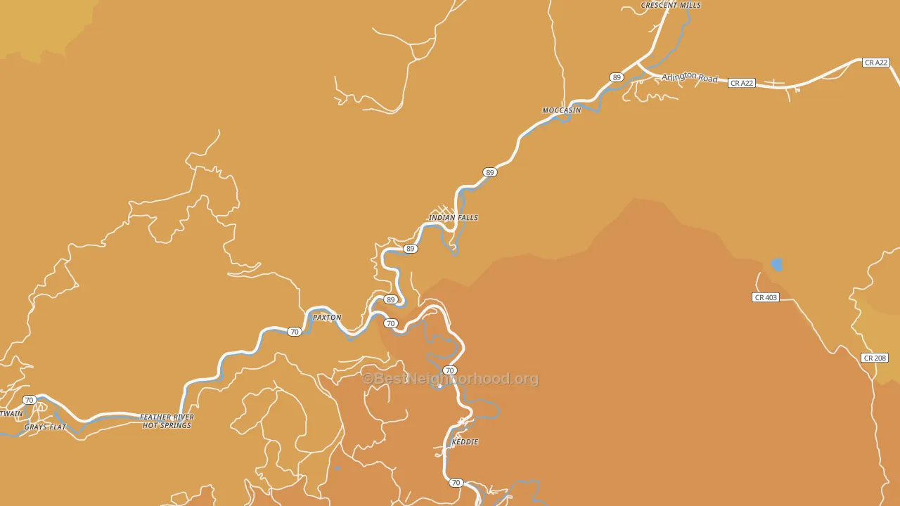 Map of the best neighborhoods in the Indian Falls area, with better matches in green and worse matches in red