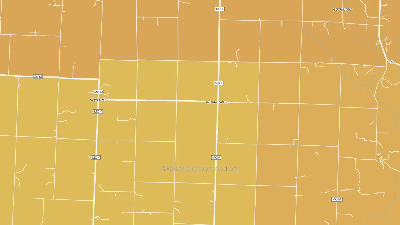 Map of the best neighborhoods in the Indian Grove area, with better matches in green and worse matches in red