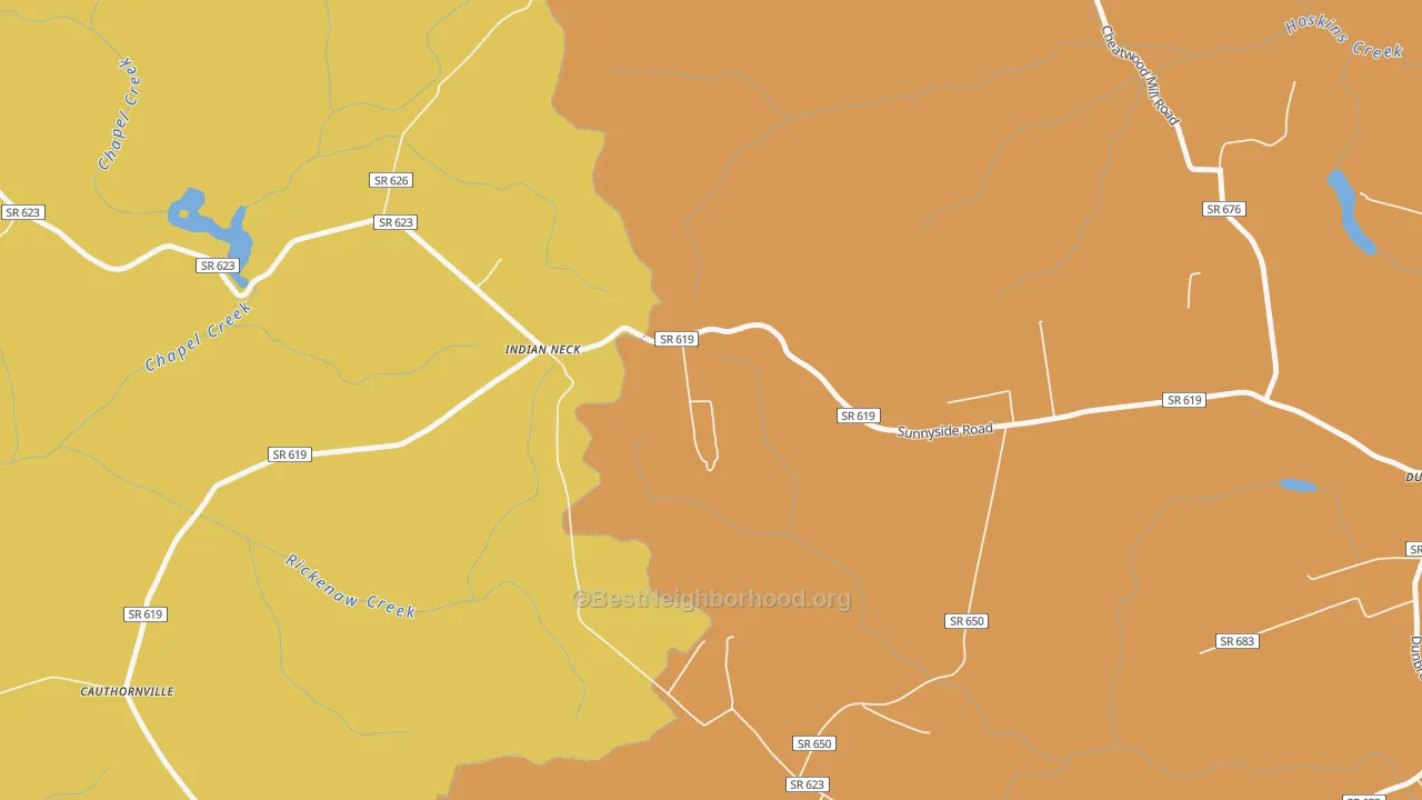 Map of the best neighborhoods in the Indian Neck area, with better matches in green and worse matches in red