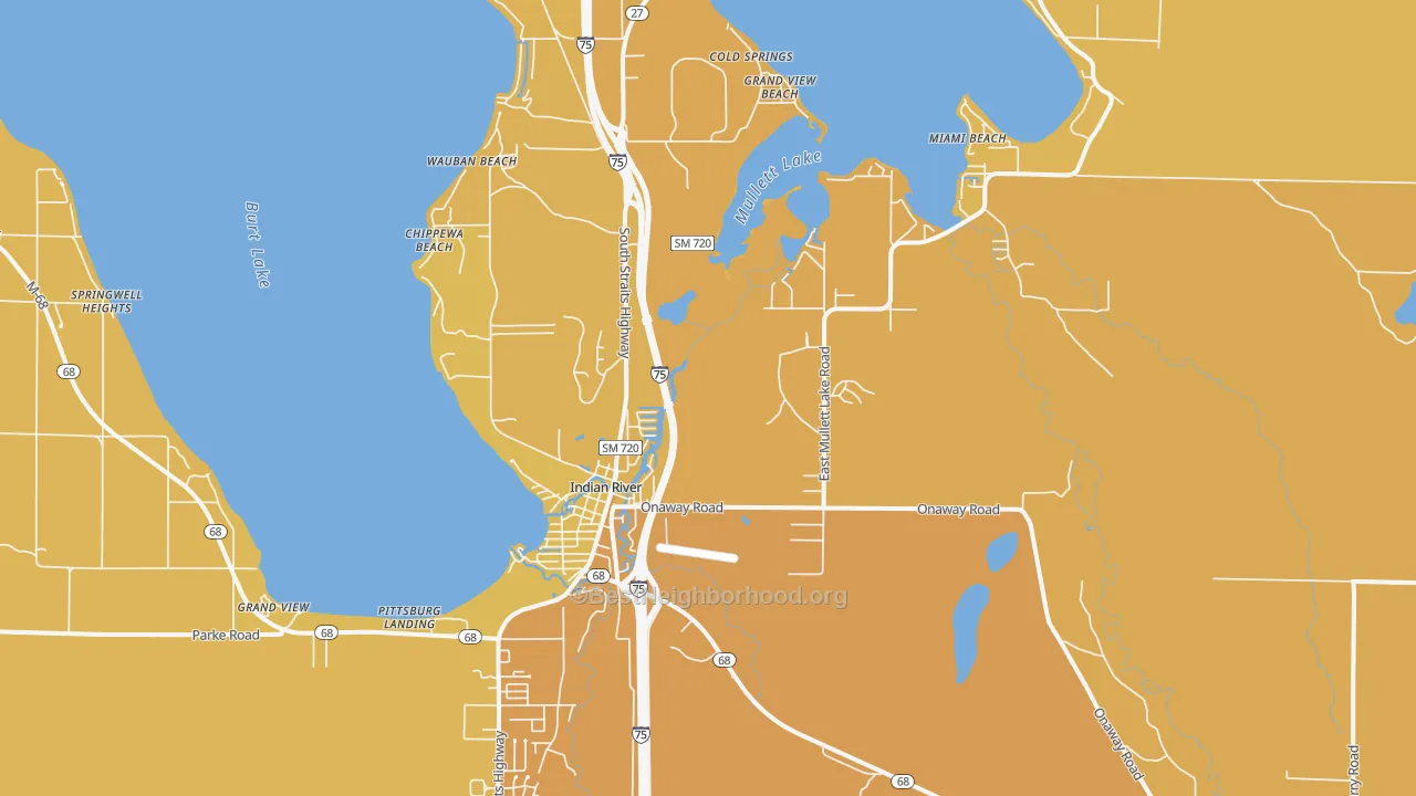 Map of the best neighborhoods in the Indian River area, with better matches in green and worse matches in red