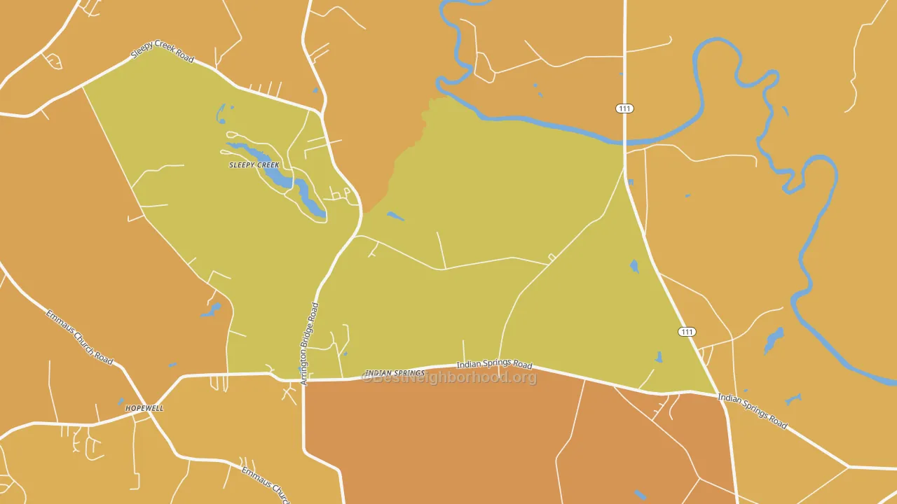 Map of the best neighborhoods in the Indian Springs area, with better matches in green and worse matches in red
